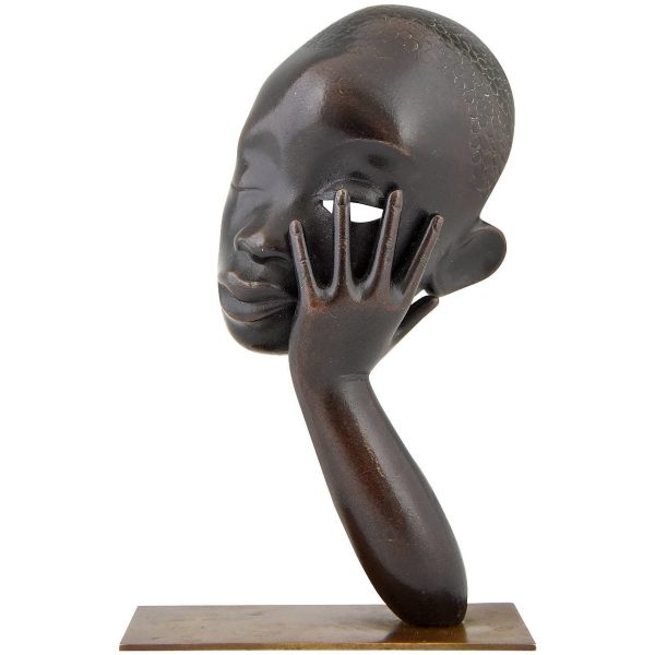 Art Deco Bronze Skulptur Afrikanische Frauenkopf