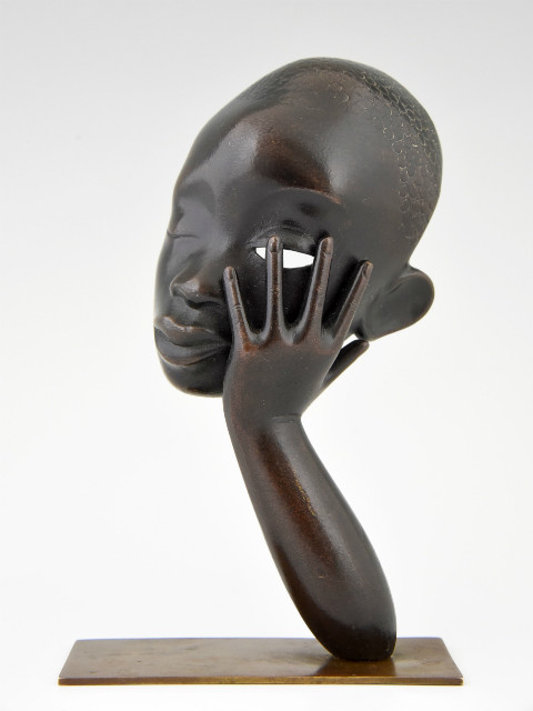 Art Deco bronzen gezicht Afrikaanse vrouw