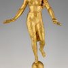 Art Deco Skulptur Bronze Frauenakt met Lorbeerkränze