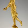 Art Deco sculpture bronze femme aux couronnes de laurier