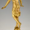 Art Deco sculpture bronze femme aux couronnes de laurier