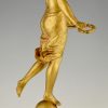 Art Deco sculpture bronze femme aux couronnes de laurier