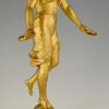 Art Deco sculpture bronze femme aux couronnes de laurier