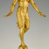 Art Deco sculpture bronze femme aux couronnes de laurier