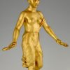 Art Deco sculpture bronze femme aux couronnes de laurier