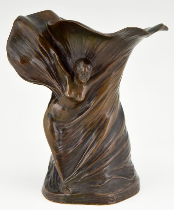 Art Nouveau bronze vase of a dancer Loïe Fuller