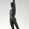 De winnaar, antiek bronzen beeld naakte boxer met lauwerkrans