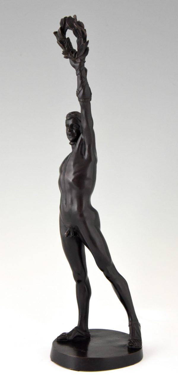Der Sieger im Boxkampf, Skulptur Bronze Männlicher Akt mit Lorbeerkranz