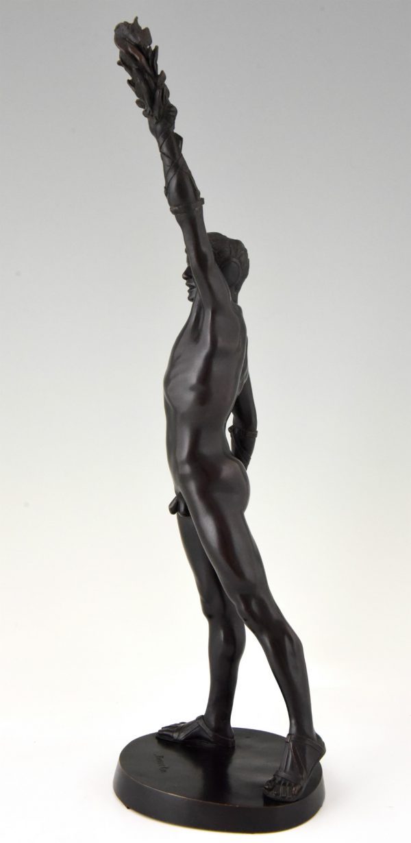 Der Sieger im Boxkampf, Skulptur Bronze Männlicher Akt mit Lorbeerkranz
