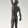 The Victorious Boxer, antique bronze sculpture male nude boxer with laurel wreath.