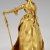 Jugendstil Bronze Skulptur vergoldet elegante Frau