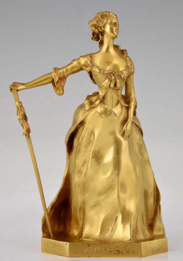 Art Nouveau gilt bronze sculpture elegant woman