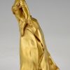 Jugendstil Bronze Skulptur vergoldet elegante Frau