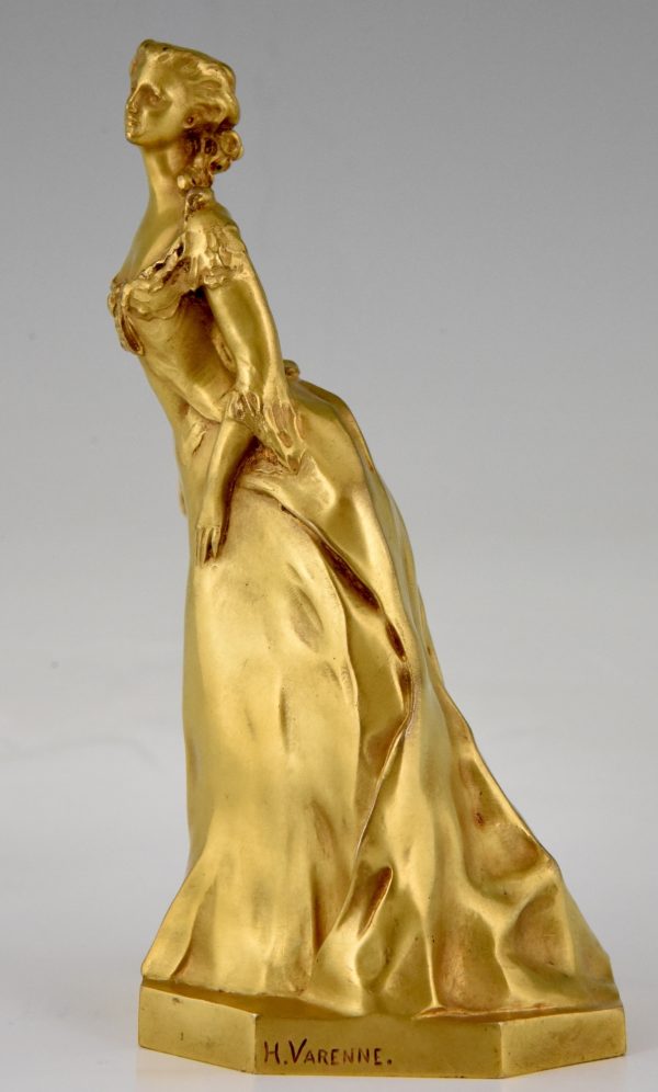 Art Nouveau sculptuur verguld brons elegante dame