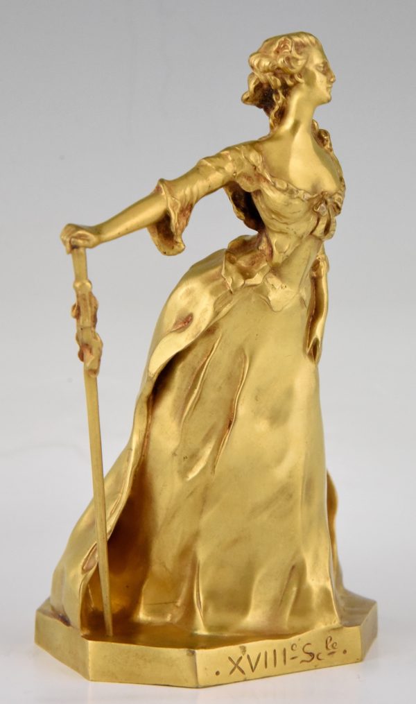 Art Nouveau sculptuur verguld brons elegante dame