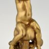 Art Nouveau gilt bronze sculpture boy on a mushroom