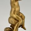 Art Nouveau sculpture bronze doré garçon sur un champignon