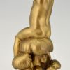 Jugendstil Bronze vergoldet Junge auf einem Pilz