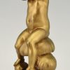 Jugendstil Bronze vergoldet Junge auf einem Pilz