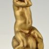 Jugendstil Bronze vergoldet Junge auf einem Pilz