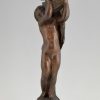 Art Deco bronze sculpture nude boy with boat.