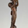 Art Deco bronze sculpture nude boy with boat.