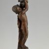 Art Deco bronzen beeld naakte jongen met boot