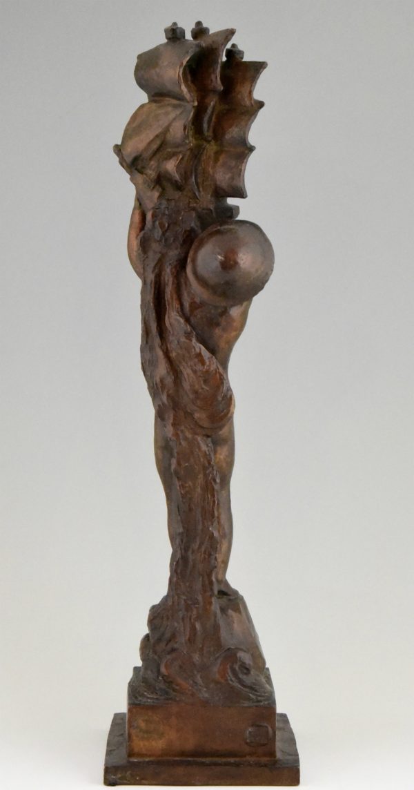 Art Deco bronze sculpture nude boy with boat.