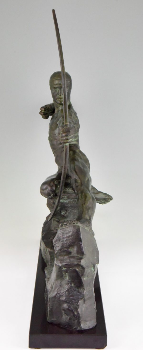 Hercules, Art Deco sculpture bronze nu masculin archer