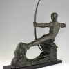 Art Deco bronzen beeld boogschutter mannelijk naakt