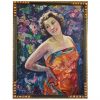 Art Deco Gemälde Frau in Blumengarten