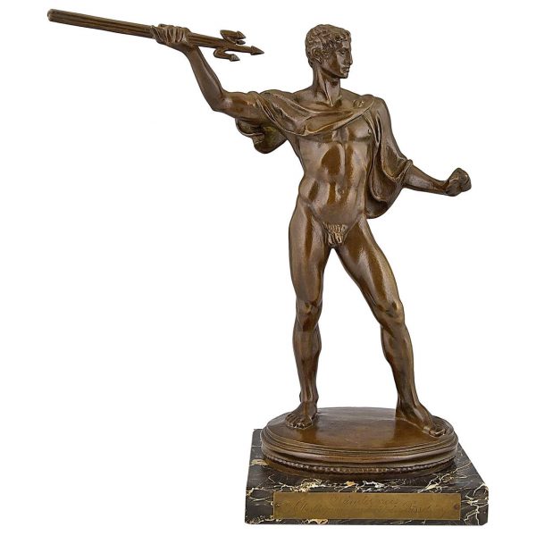 Art Deco bronze male nude with trident