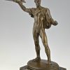 Art Deco bronze male nude with trident