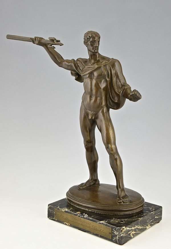 Art Deco bronze male nude with trident