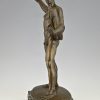 Art Deco bronze male nude with trident