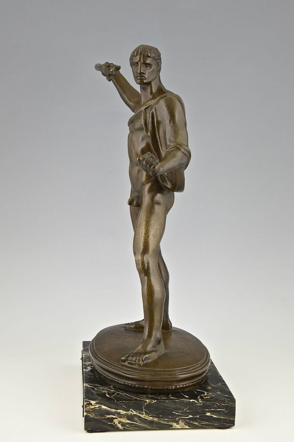 Art Deco bronze beeld, mannelijk naakt met drietand