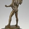Art Deco bronze beeld, mannelijk naakt met drietand