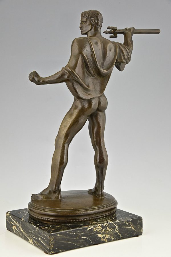 Art Deco bronze male nude with trident