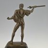 Art Deco sculpture bronze nu masculin avec trident