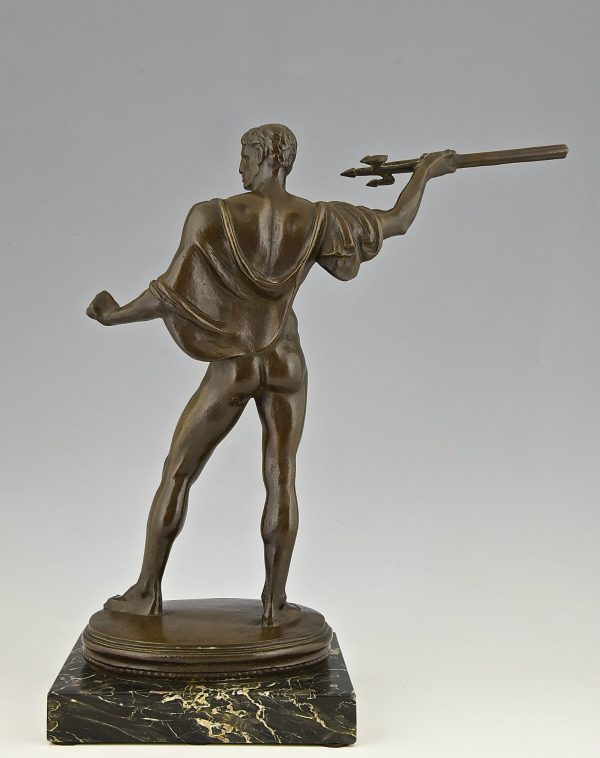 Art Deco bronze male nude with trident