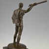 Art Deco bronze beeld, mannelijk naakt met drietand