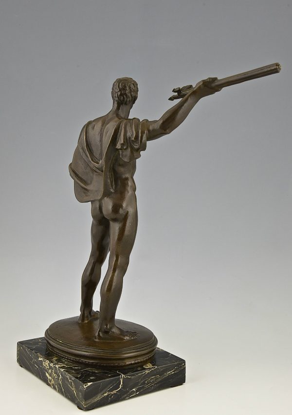 Art Deco bronze beeld, mannelijk naakt met drietand