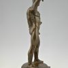 Art Deco sculpture bronze nu masculin avec trident