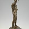 Art Deco bronze male nude with trident