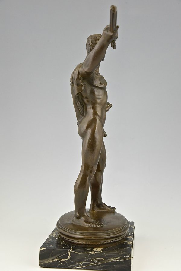 Art Deco sculpture bronze nu masculin avec trident