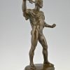 Art Deco bronze male nude with trident