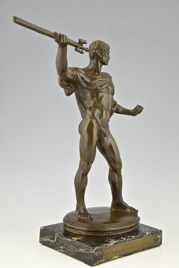 Art Deco sculpture bronze nu masculin avec trident