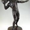 Antique bronze sculpture male nude with stone