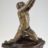 Smeekbede, Art Deco bronzen sculptuur mannelijk naakt