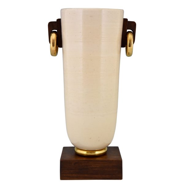 Art Deco ceramic and wood vase